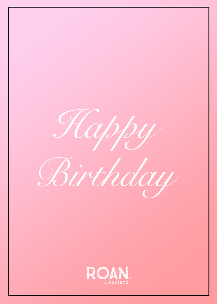 A pink background with the words Happy Birthday and an eGift card from Roan Footwear.