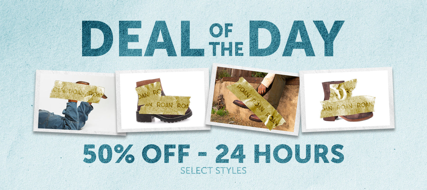 Text on a textured background reads: "Deal of the Day - 50% off today only!.