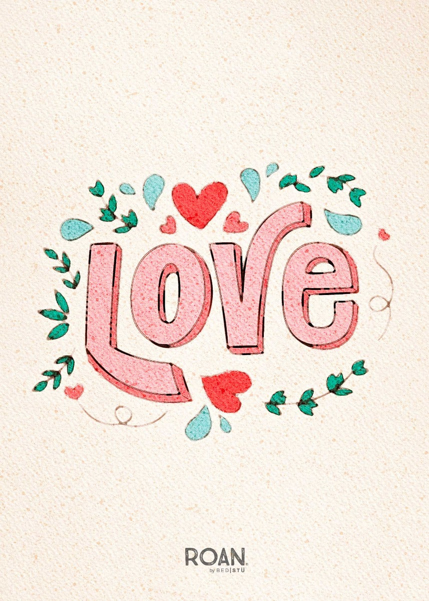 An illustration of the Love Gift Card by Roan on a beige background.