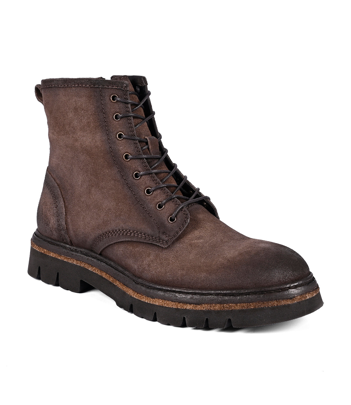 
                  
                    The Roan Duty features one brown suede boot with a rugged sole and padded insole, displayed against a white background.
                  
                