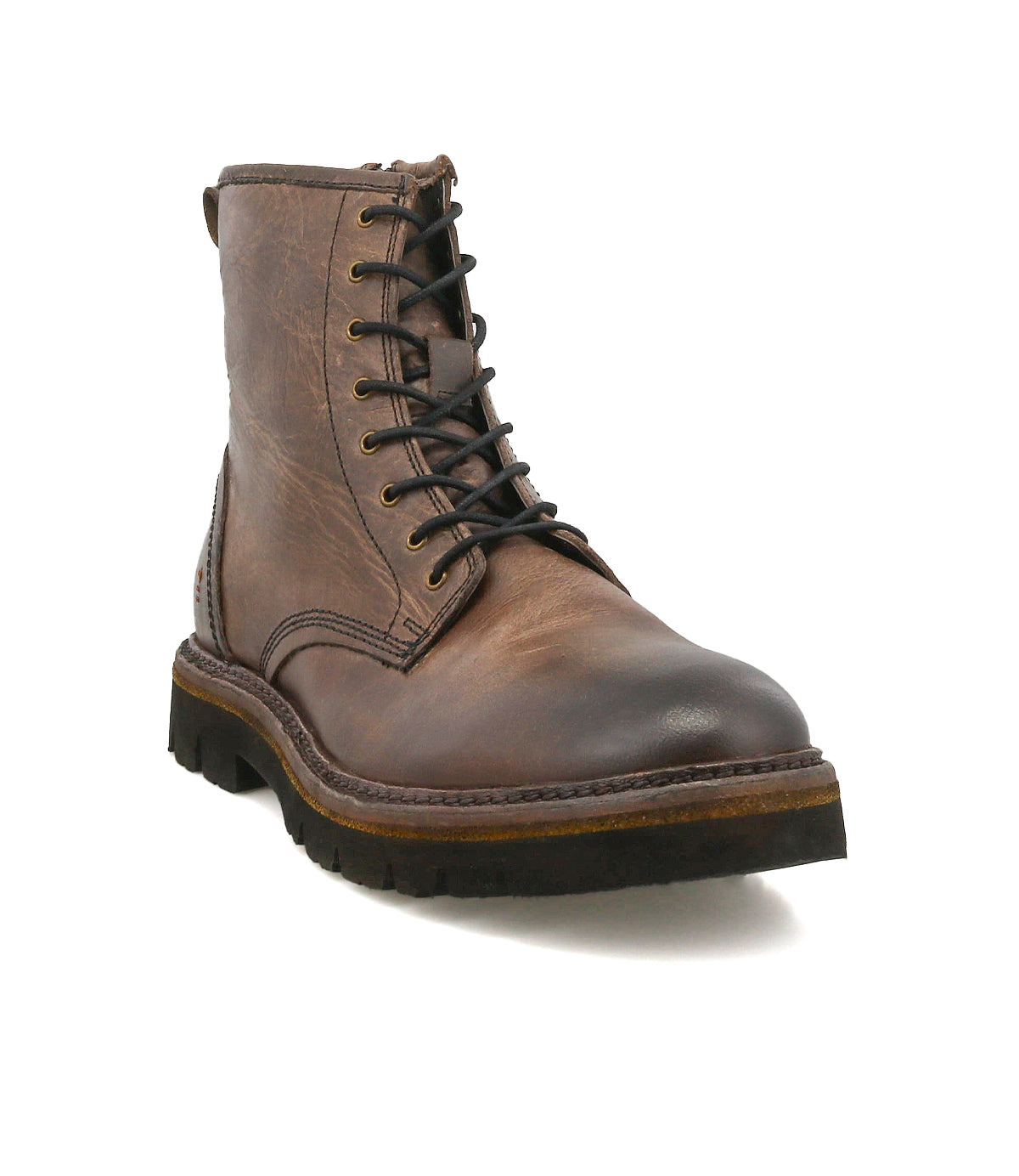 
                  
                    The Roan Duty is a brown leather lace-up boot with black laces, rugged sole, padded insole, and visible stitching, shown on a white background.
                  
                