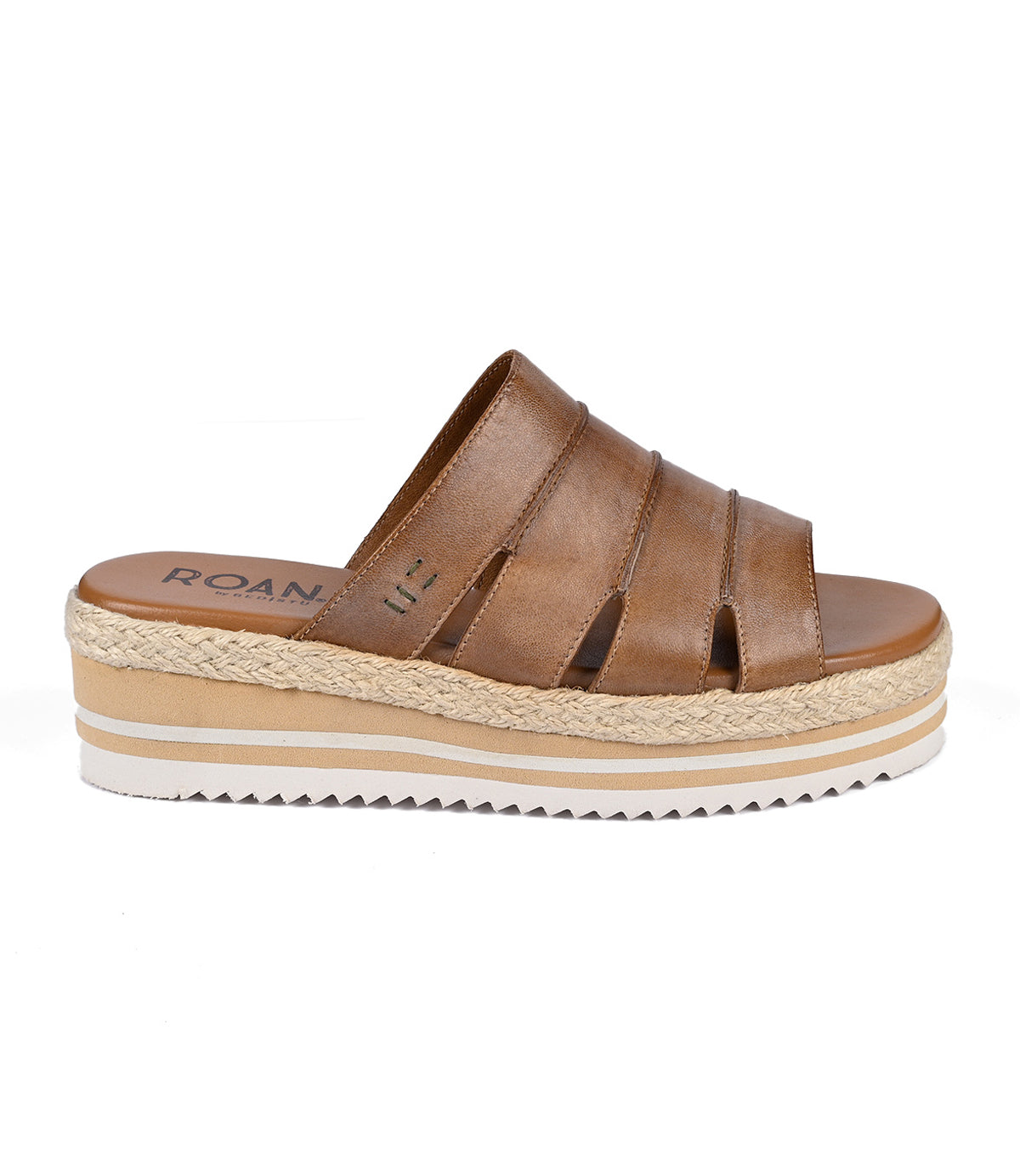 
                  
                    Embrace boho-chic charm with the Roan Incant, a brown platform slide sandal featuring elegant leather straps and a woven sole.
                  
                