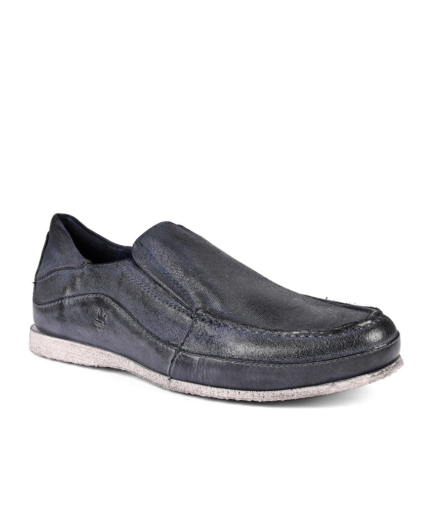 Roan Shevon black men's leather slip-on shoe against a white background.