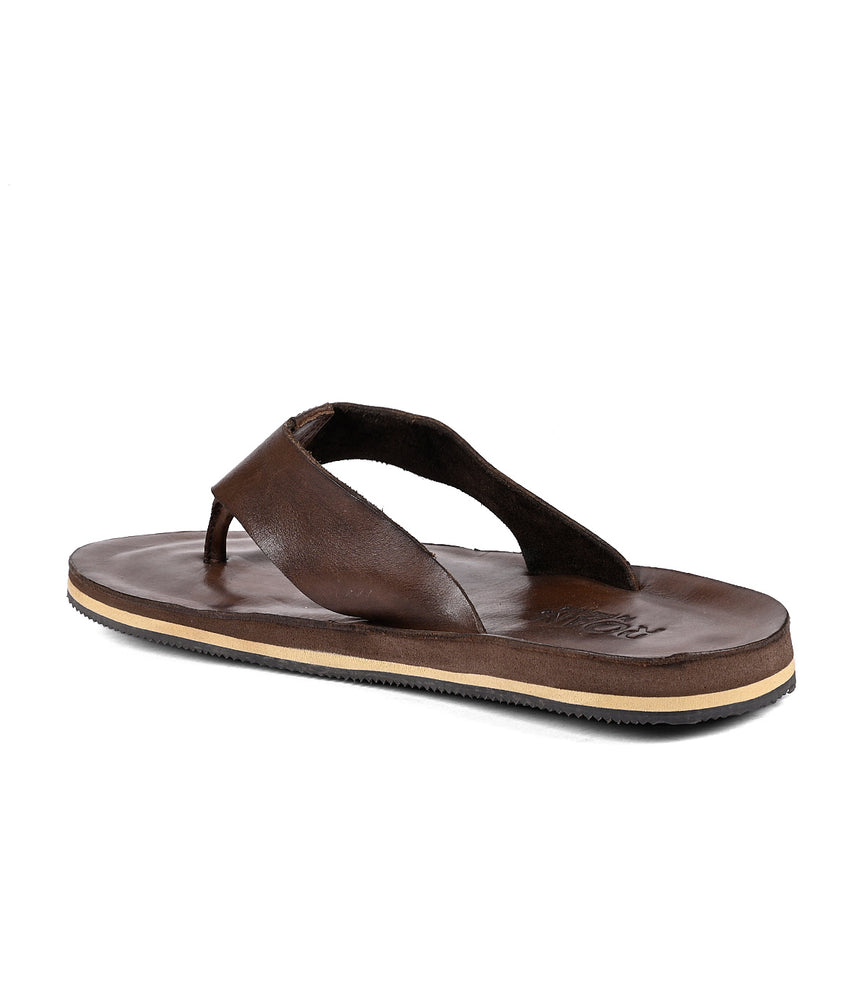 
                  
                    A single Townfolk by Roan full-grain distressed leather flip-flop sandal displayed against a white background.
                  
                